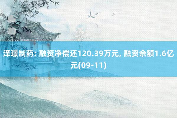 泽璟制药: 融资净偿还120.39万元, 融资余额1.6亿元(09-11)