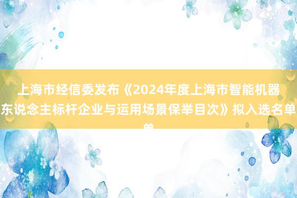 上海市经信委发布《2024年度上海市智能机器东说念主标杆企业与运用场景保举目次》拟入选名单